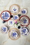 Hermia Juego de Cena de 18 Piezas en Cerámica Blanco, Azul y Dorado
